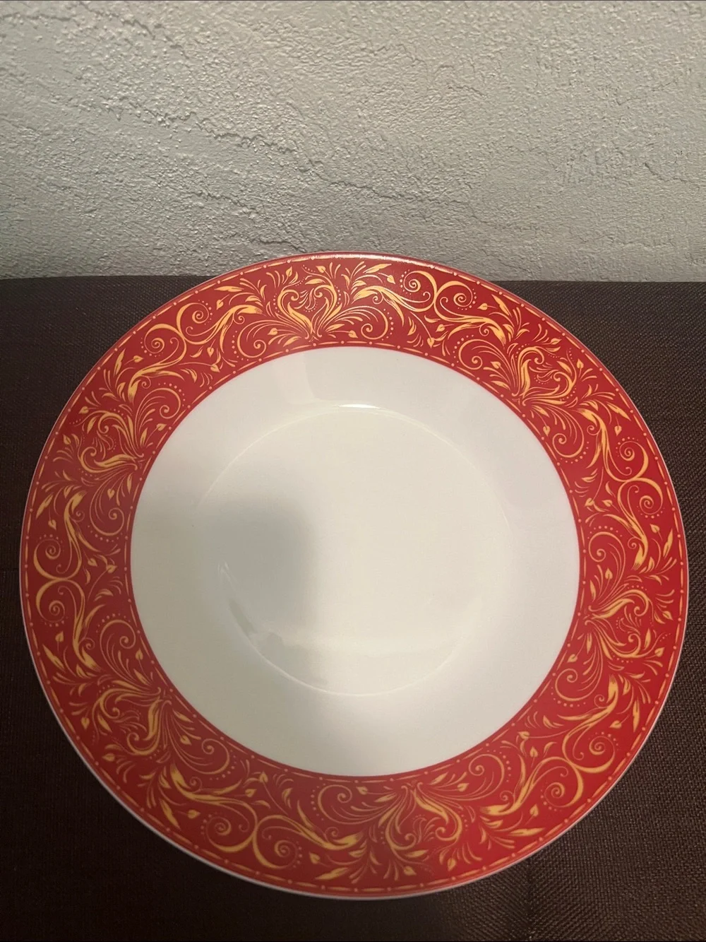 #2165*Vintage Red/Gold Swirl Rim Porcelain Dinner Plate - Elegant Home Dining